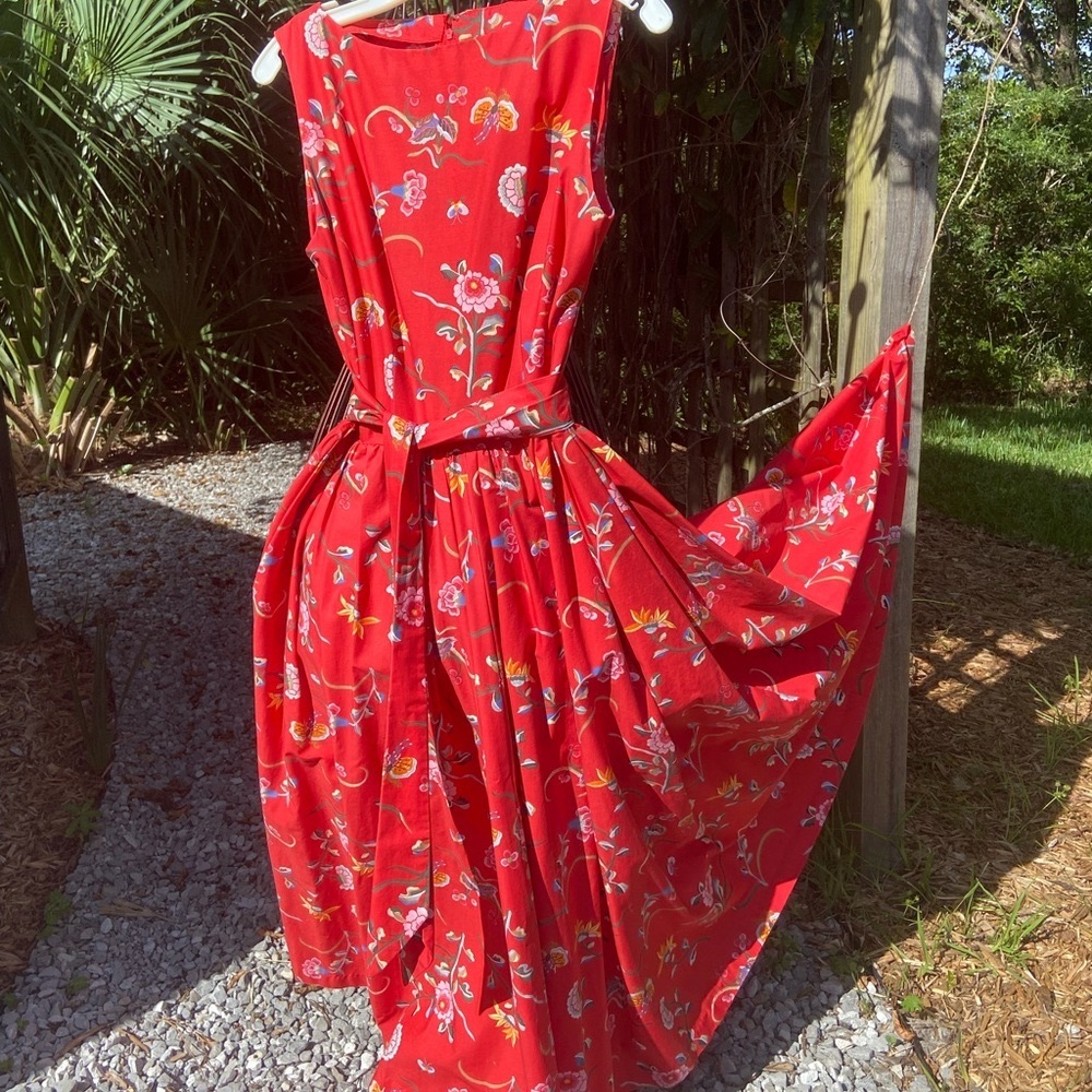 Vintage Ralph Lauren singular cotton red pagoda handcrafted dress two pockets - Picture 6 of 6